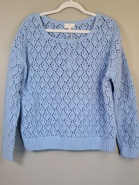 NWT Lucky Brand Powder Blue Open-Knit Crewneck Sweater. Large